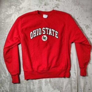Champion Mens Red Reverse Weave Ohio State Buckeyes Crewneck Sweatshirt Size‎ M
